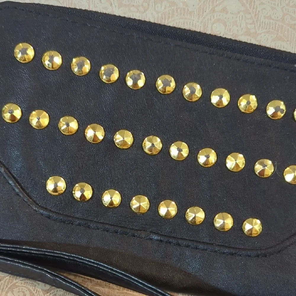 Guess Black and Gold Studded Women's Wristlet Wallet Handbag